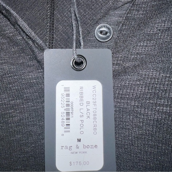 Rag & Bone NWT Black Ribbed Long Sleeve Polo - Picture 7 of 10